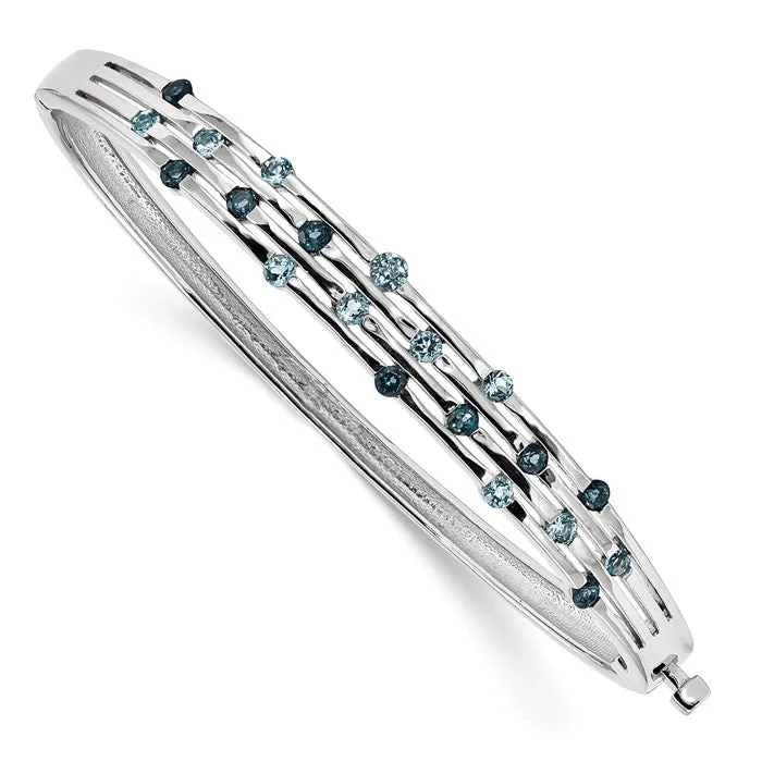 Sterling Silver Light Swiss and London Blue Topaz Hinged Bangle Bracelet