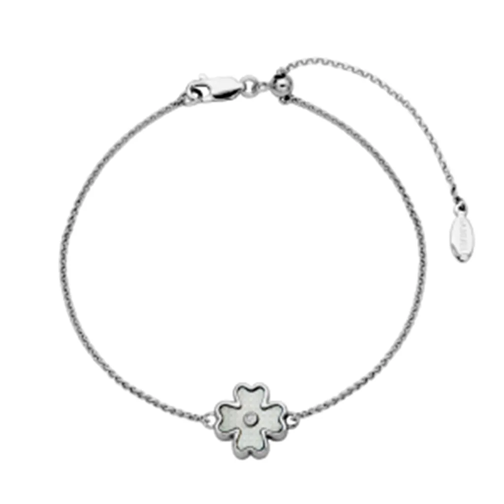 Sterling Silver Mother of Pearl & White Topaz Flower Bolo Bracelet by Samuel B.