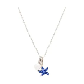 Sterling Silver Sapphire/Aqua Crystal/Pearl Star Fish Necklace