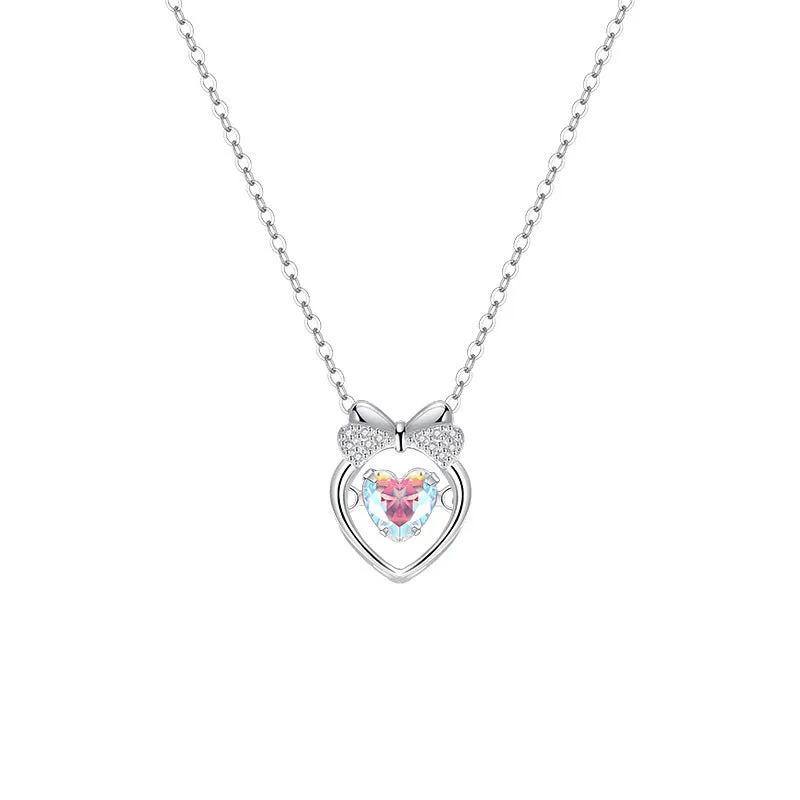 Sterling silver smart love magic apple necklace women's colorful zircon beating heart clavicle chain versatile jewelry