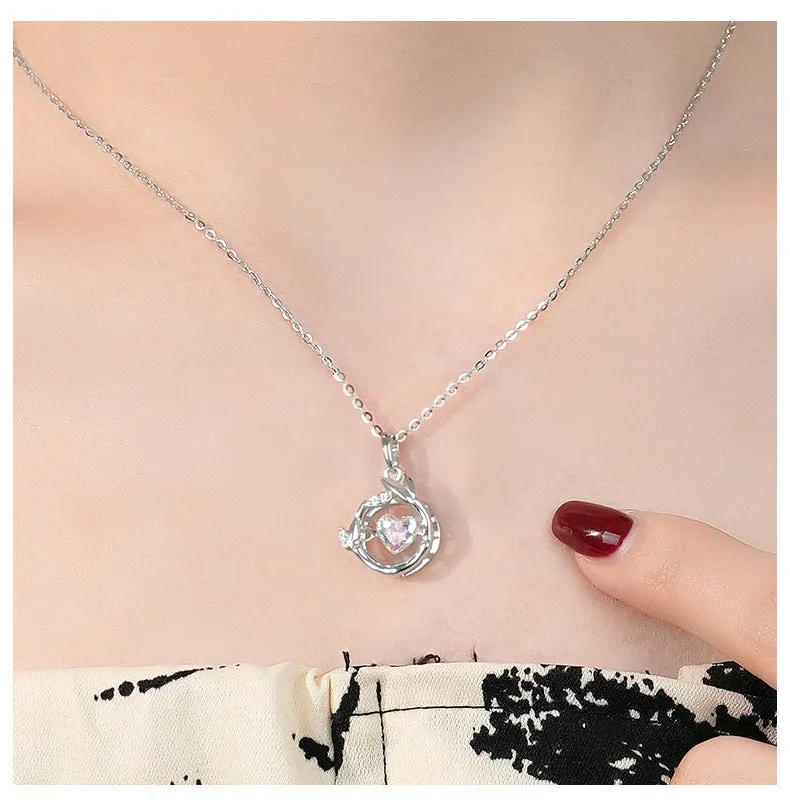 Sterling silver smart love magic apple necklace women's colorful zircon beating heart clavicle chain versatile jewelry