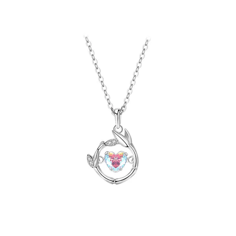 Sterling silver smart love magic apple necklace women's colorful zircon beating heart clavicle chain versatile jewelry