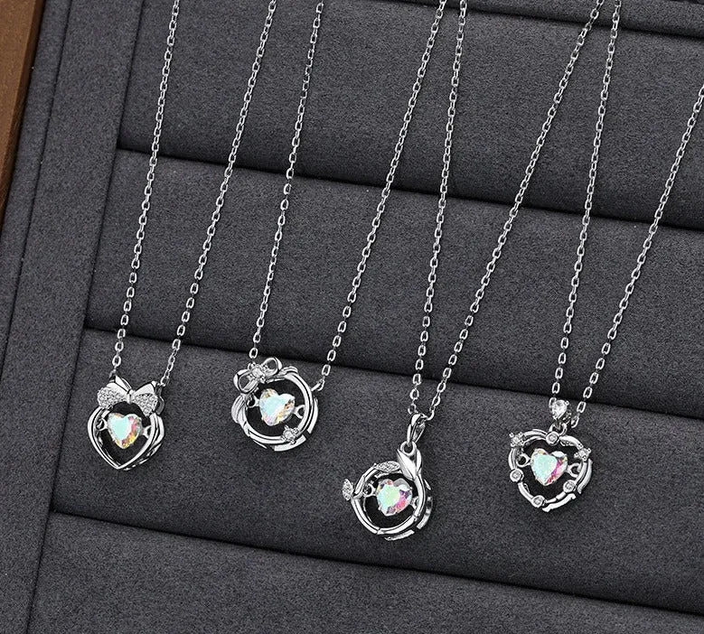 Sterling silver smart love magic apple necklace women's colorful zircon beating heart clavicle chain versatile jewelry