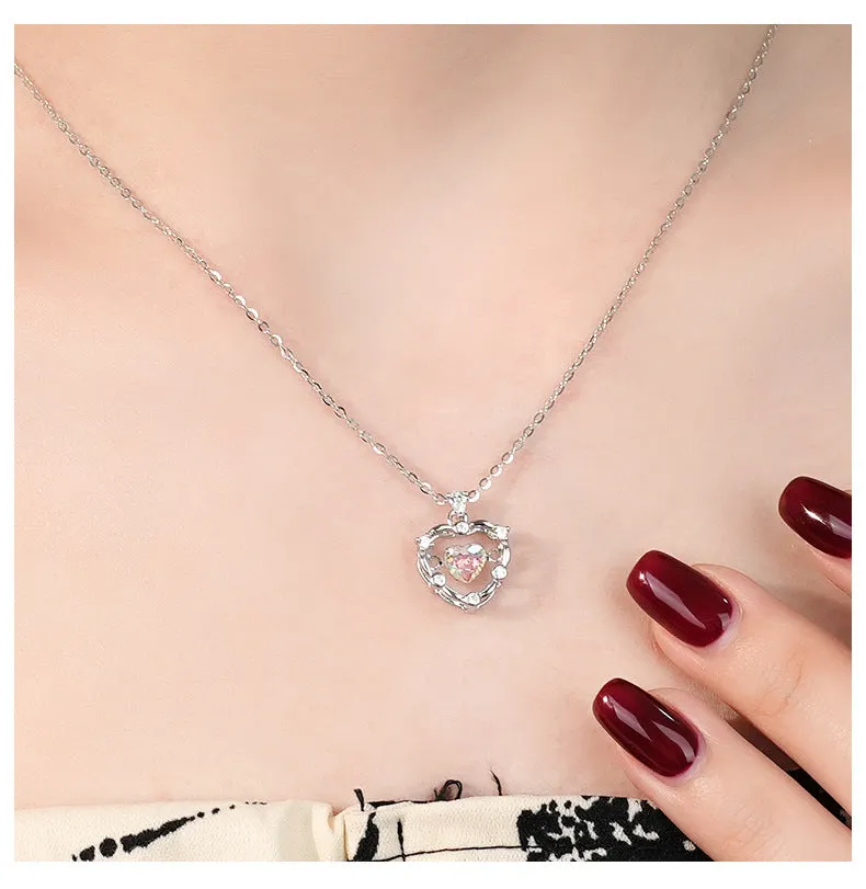 Sterling silver smart love magic apple necklace women's colorful zircon beating heart clavicle chain versatile jewelry