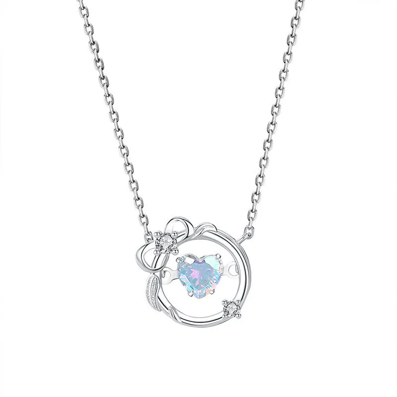 Sterling silver smart love magic apple necklace women's colorful zircon beating heart clavicle chain versatile jewelry