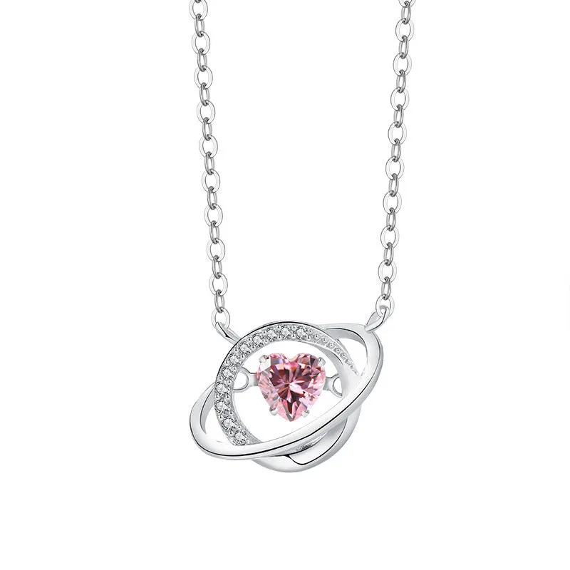 Sterling silver smart love magic apple necklace women's colorful zircon beating heart clavicle chain versatile jewelry