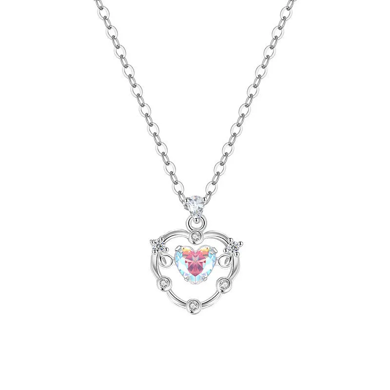 Sterling silver smart love magic apple necklace women's colorful zircon beating heart clavicle chain versatile jewelry