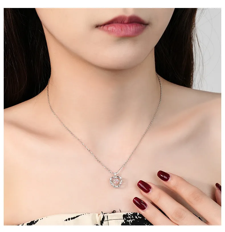 Sterling silver smart love magic apple necklace women's colorful zircon beating heart clavicle chain versatile jewelry