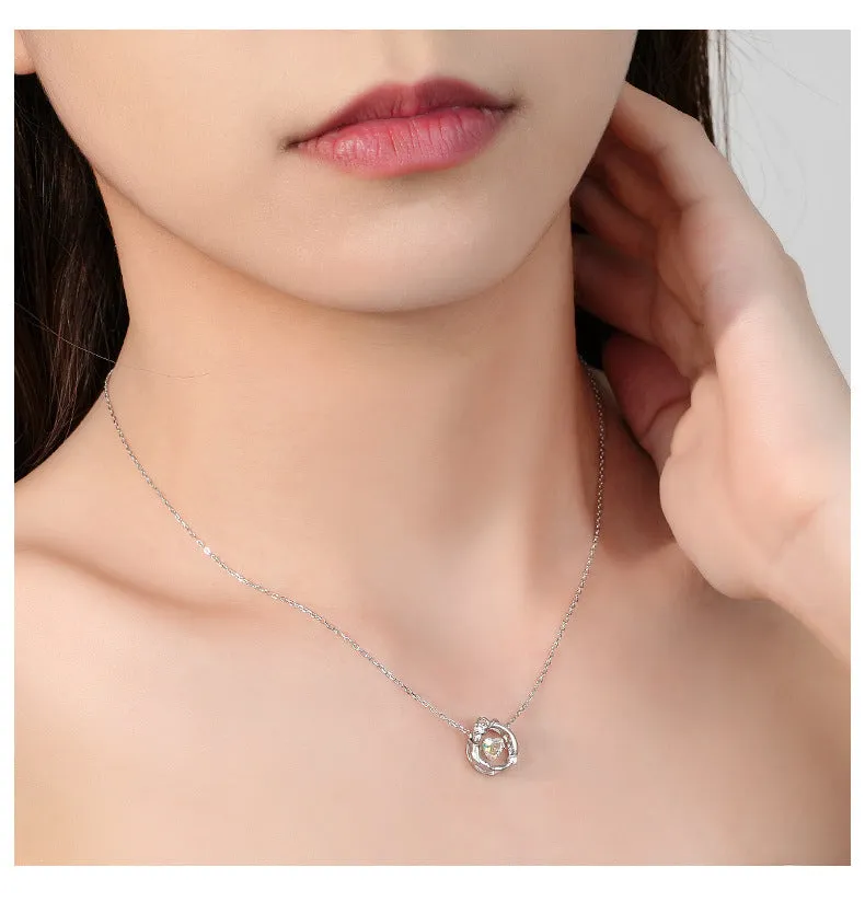 Sterling silver smart love magic apple necklace women's colorful zircon beating heart clavicle chain versatile jewelry