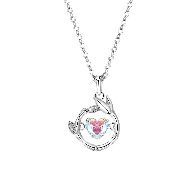 Sterling silver smart love magic apple necklace women's colorful zircon beating heart clavicle chain versatile jewelry