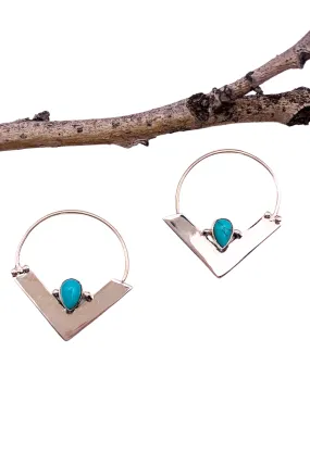 Sterling Silver Turquoise Winged Hooped Earrings