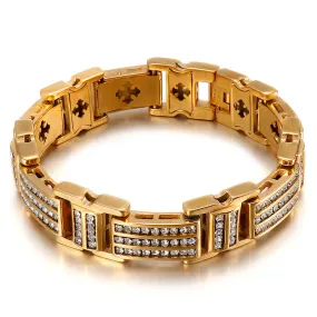 Stylish 18K Gold Zircon Punk Bracelet for Men - European and American Hipster Stainless Steel Jewelry