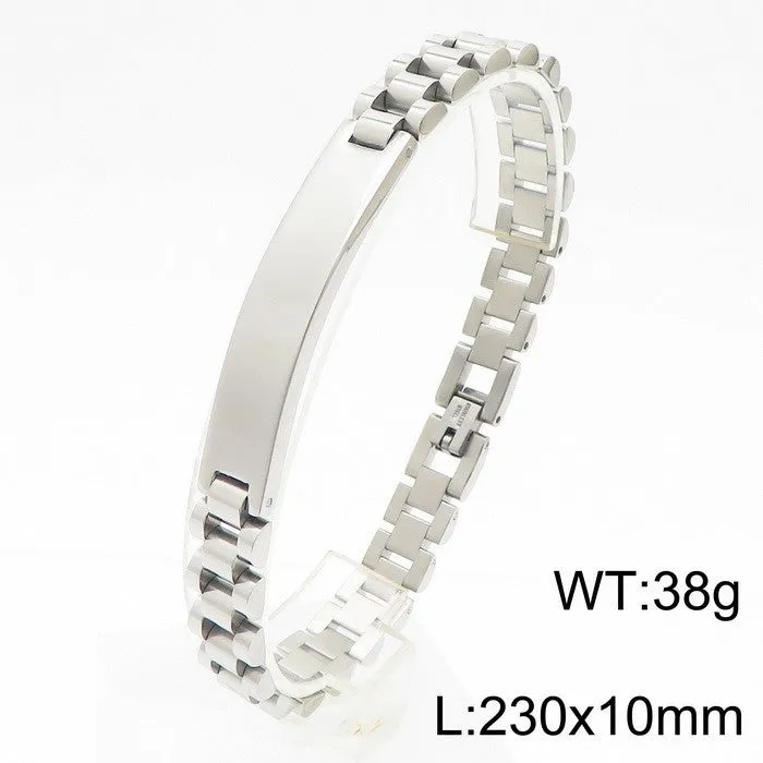 Stylish Customizable Curved Titanium Steel Bracelet for Men with Adjustable Chain