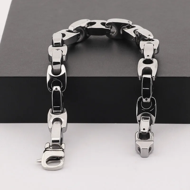 Stylish Personalized Coffee Bean Square Buckle Tungsten Steel Bracelet for Men