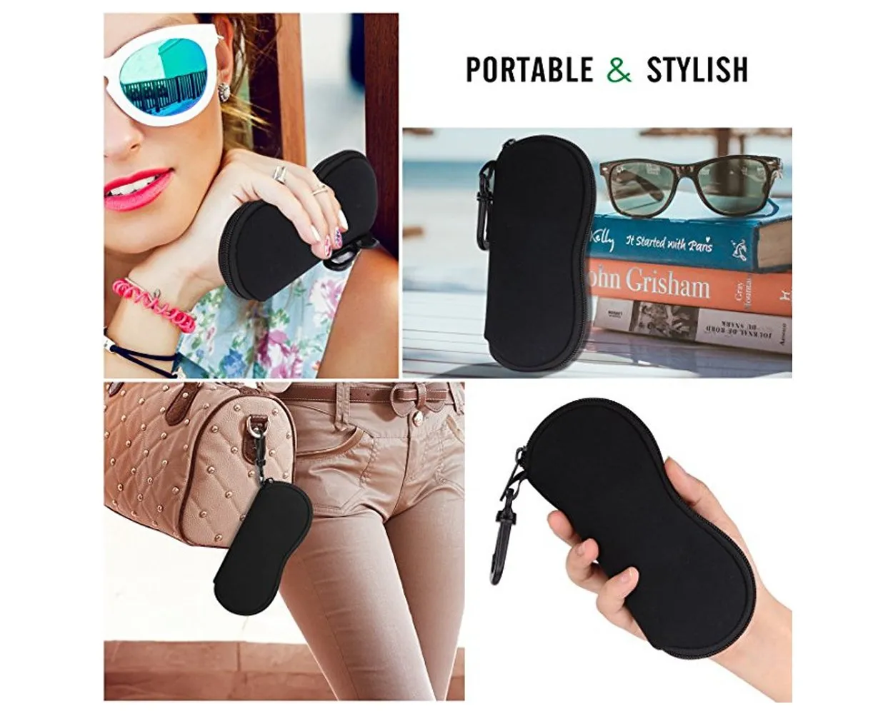 Sunglasses Soft Case Zipper Eyeglass Case with Belt Clip