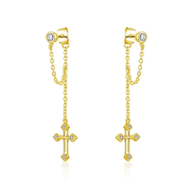 Tassel Cross with Zircon Silver Drop Earrings for Women