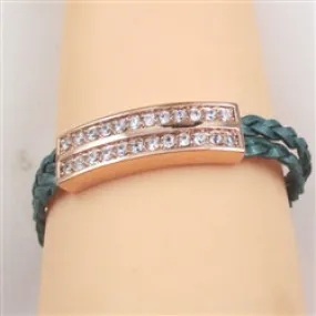 Teal Braided Leather Bracelet Woman's