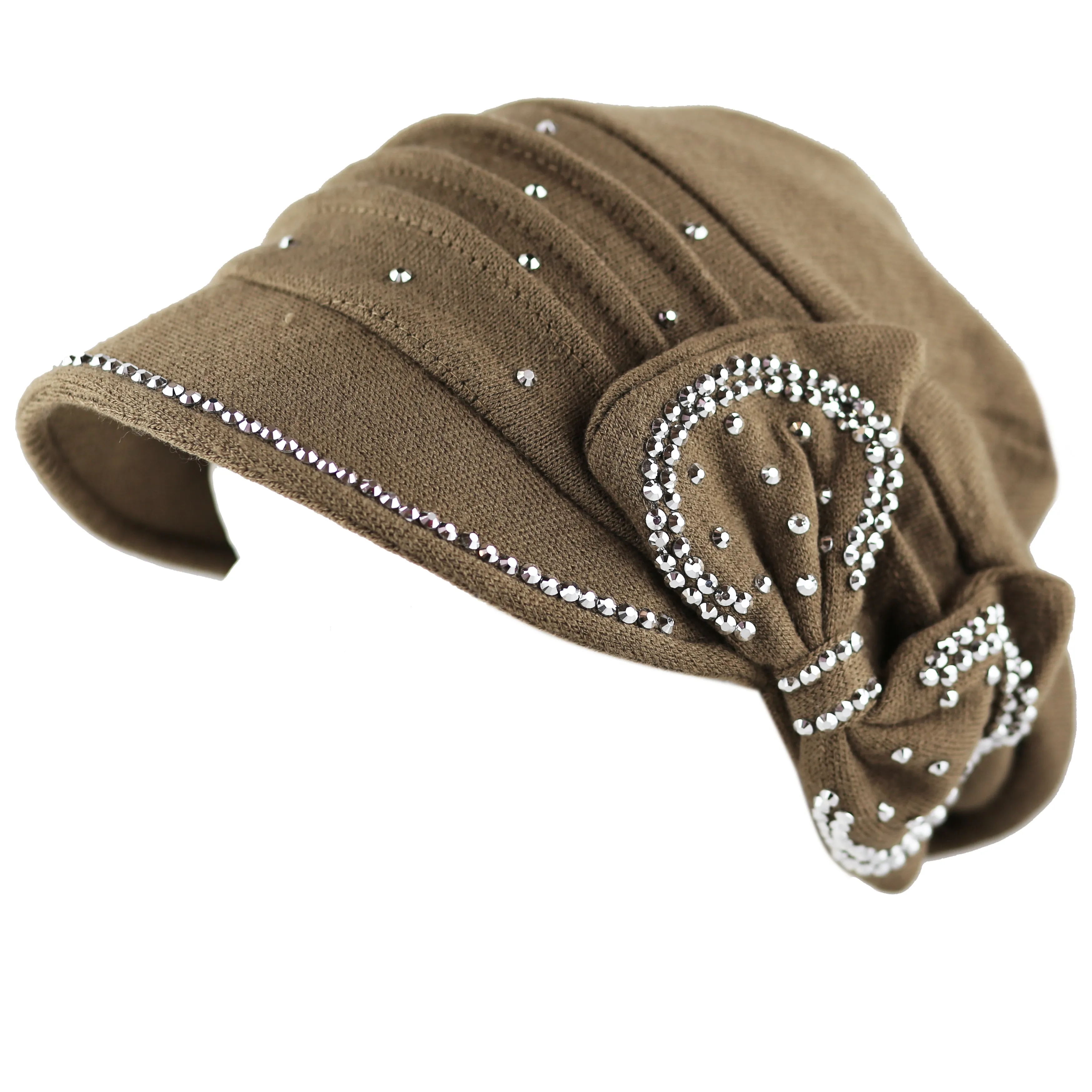 The Hat Depot - Handmade Rhinestone Slouch Visor Beanie