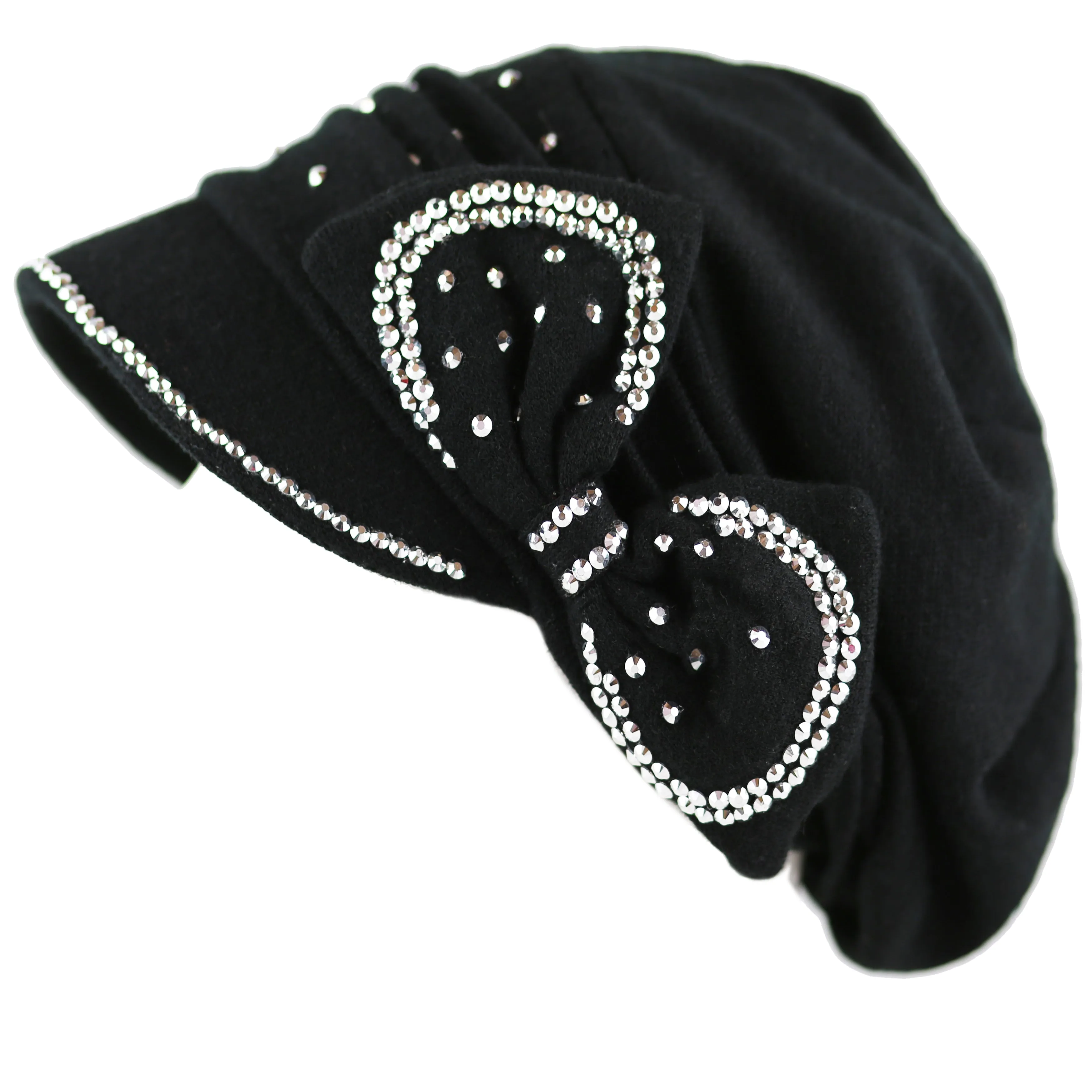 The Hat Depot - Handmade Rhinestone Slouch Visor Beanie