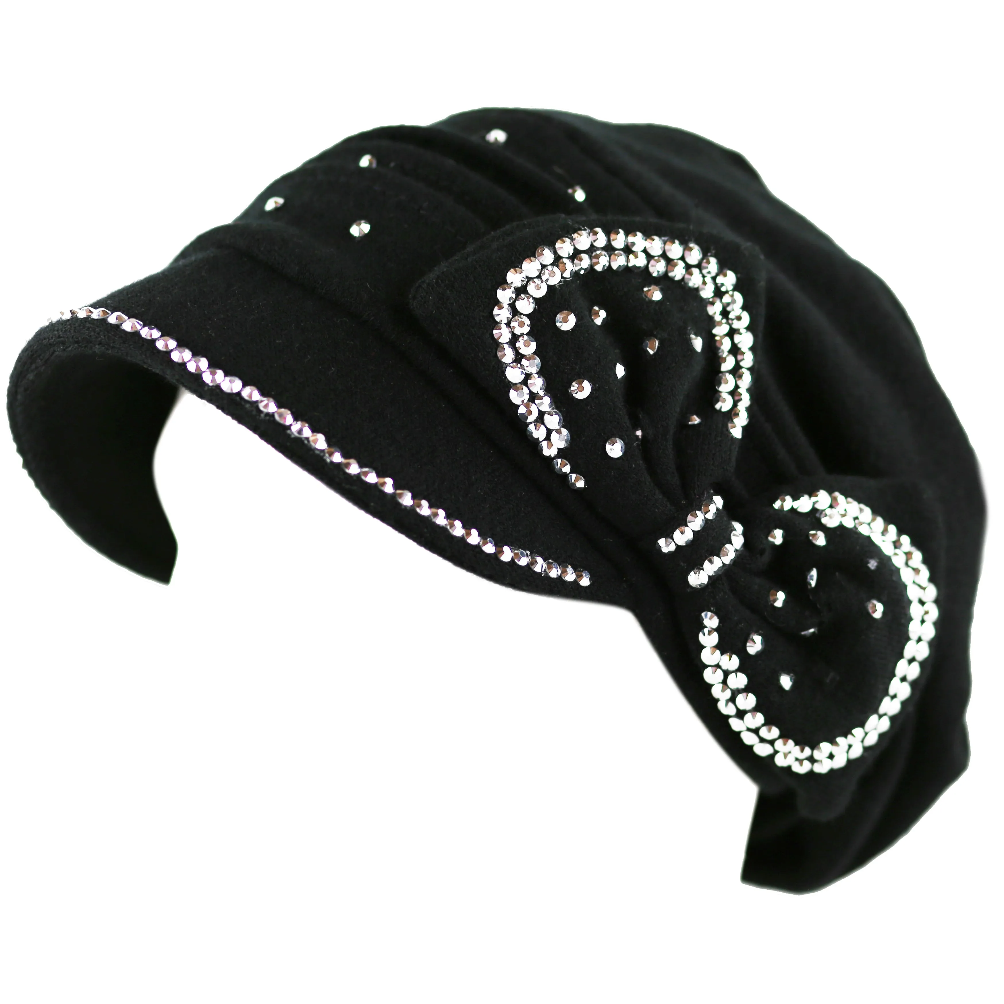 The Hat Depot - Handmade Rhinestone Slouch Visor Beanie