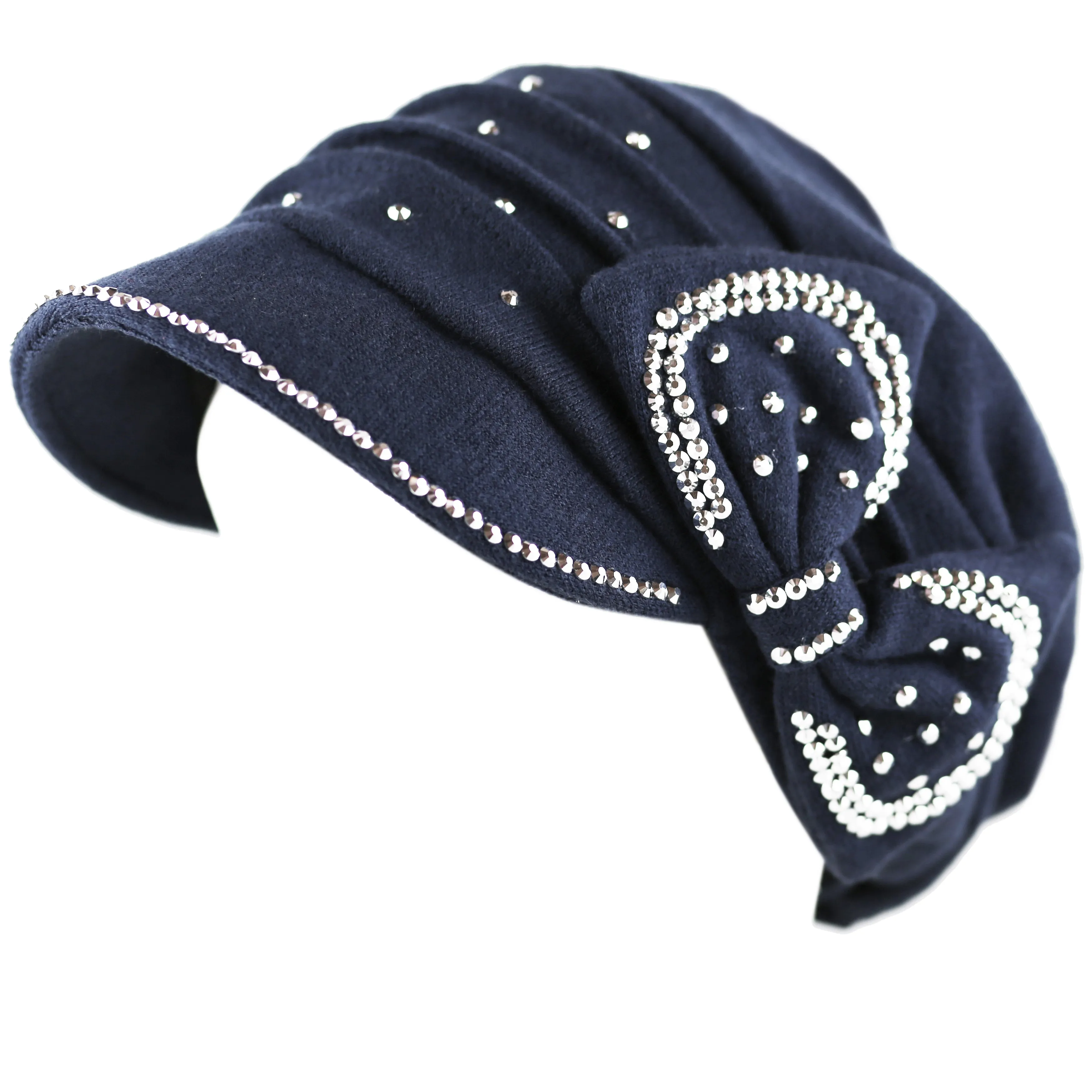 The Hat Depot - Handmade Rhinestone Slouch Visor Beanie