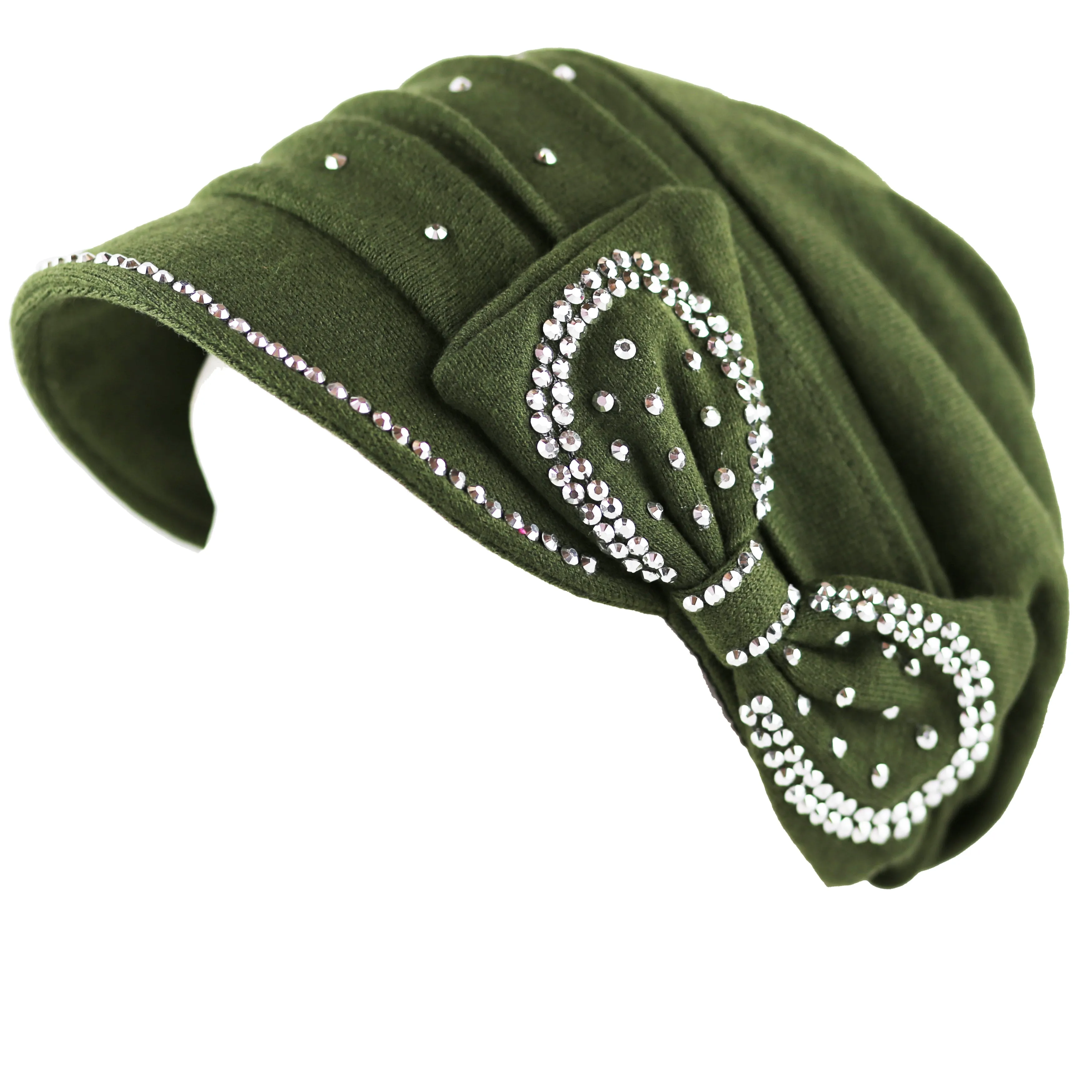 The Hat Depot - Handmade Rhinestone Slouch Visor Beanie