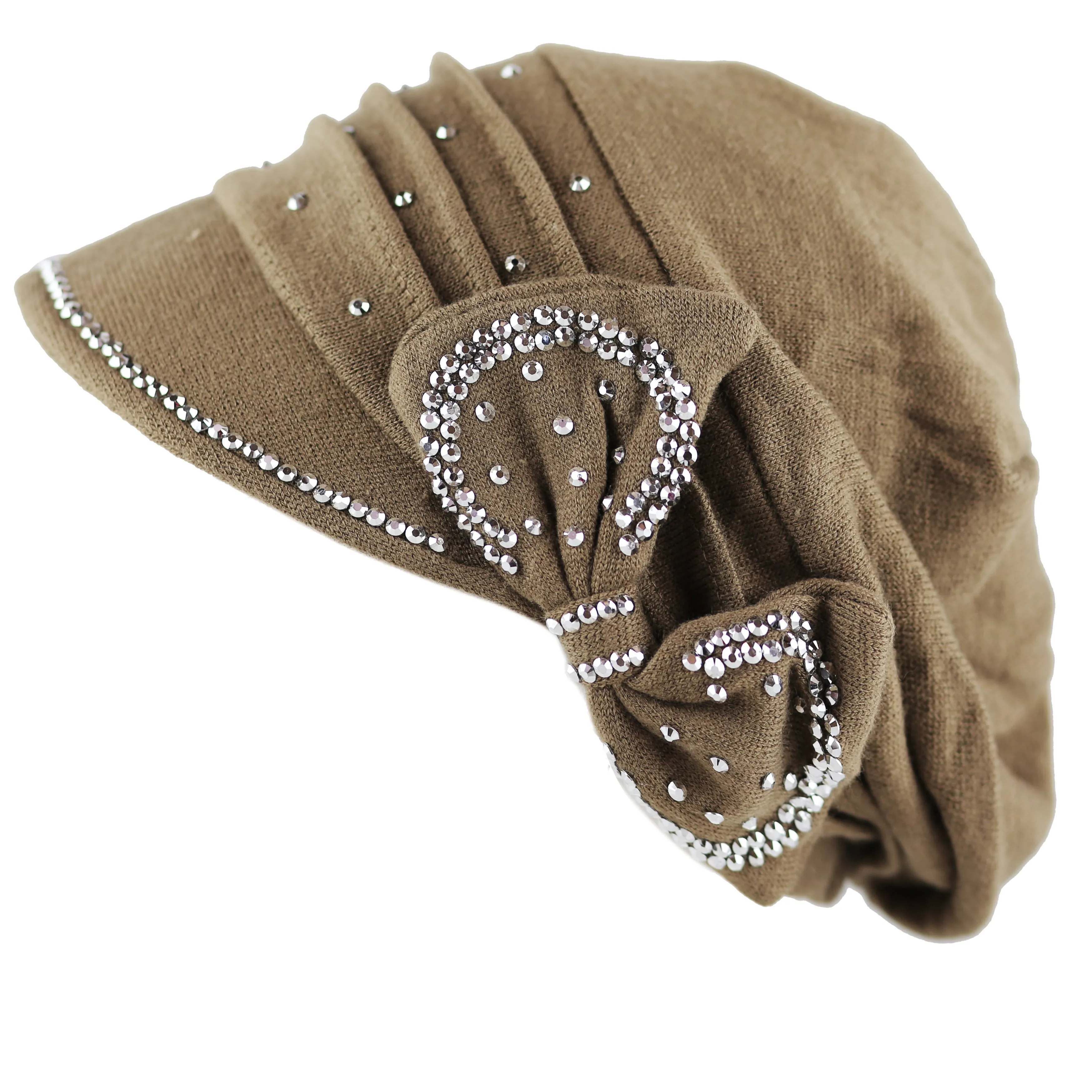 The Hat Depot - Handmade Rhinestone Slouch Visor Beanie