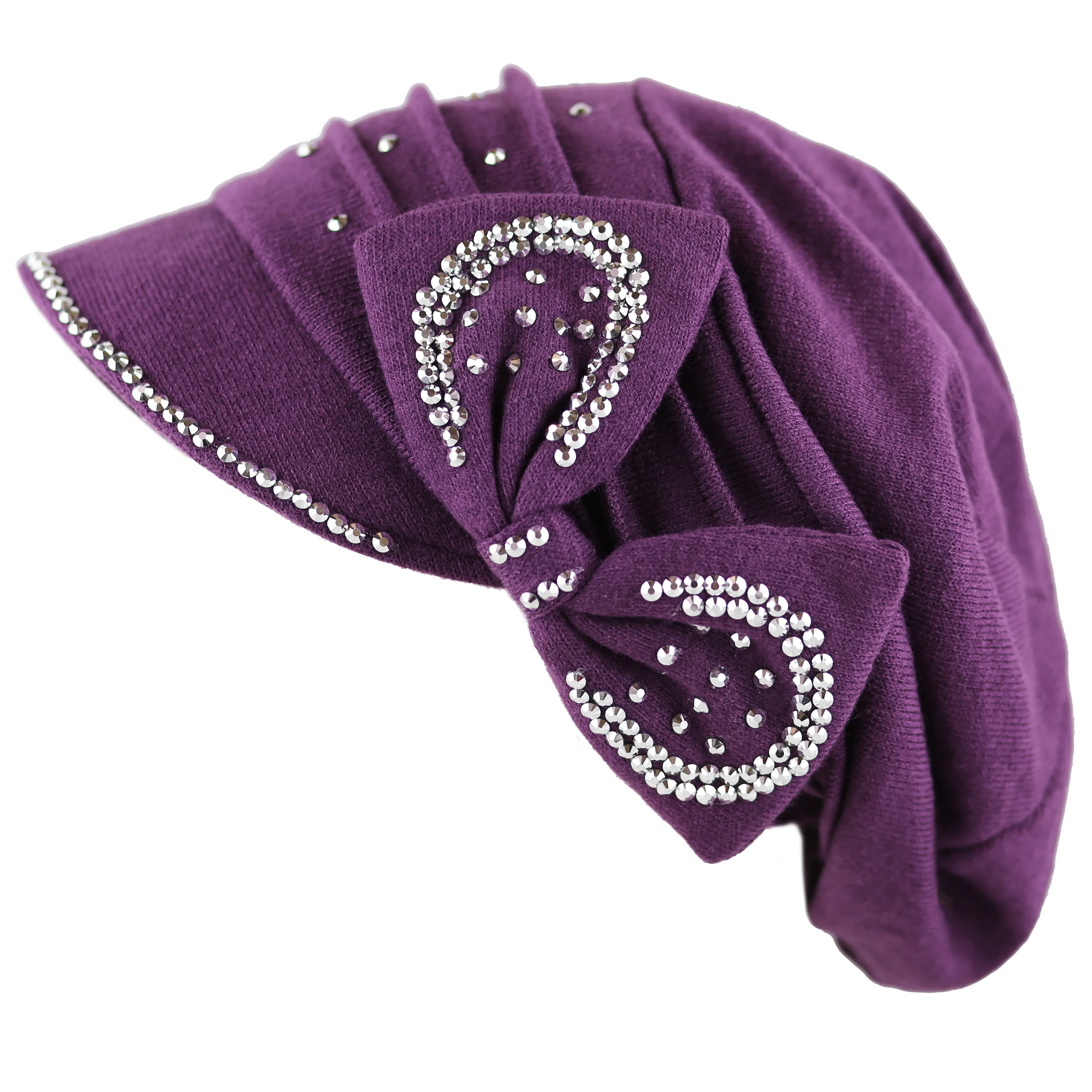 The Hat Depot - Handmade Rhinestone Slouch Visor Beanie