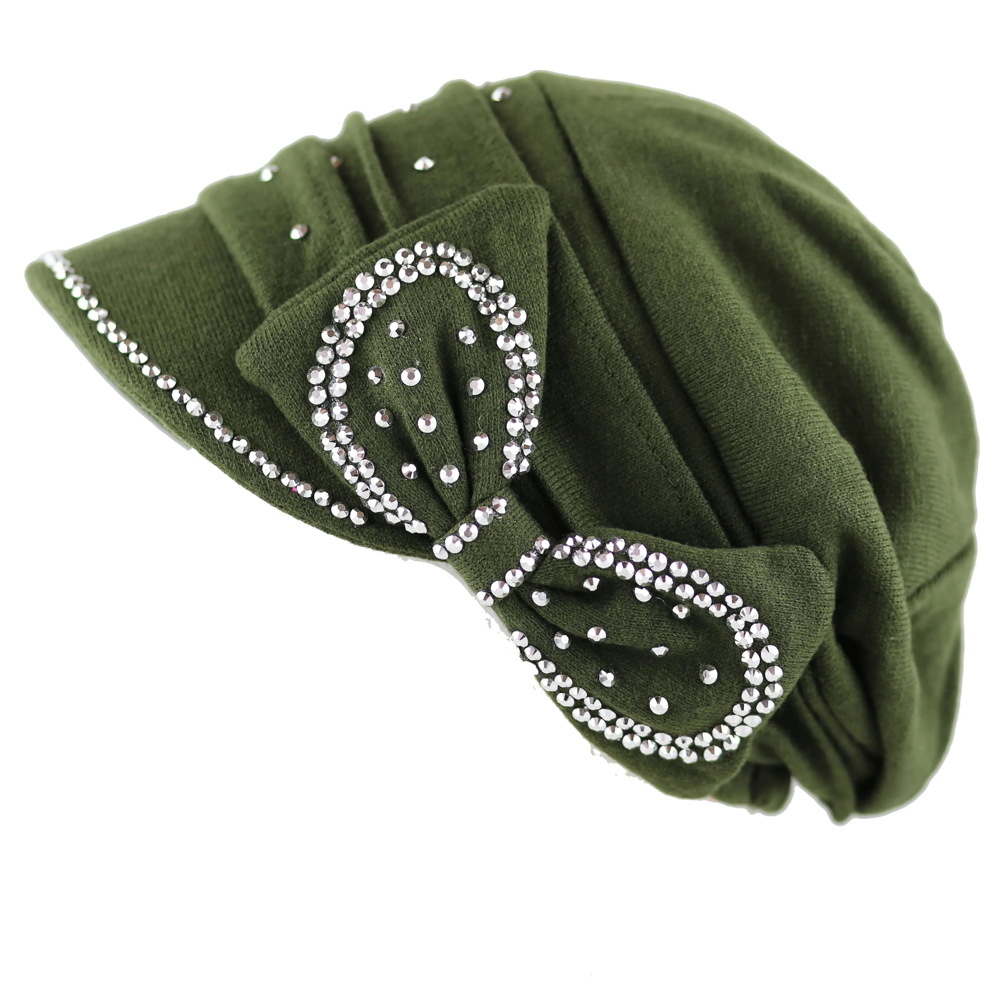 The Hat Depot - Handmade Rhinestone Slouch Visor Beanie