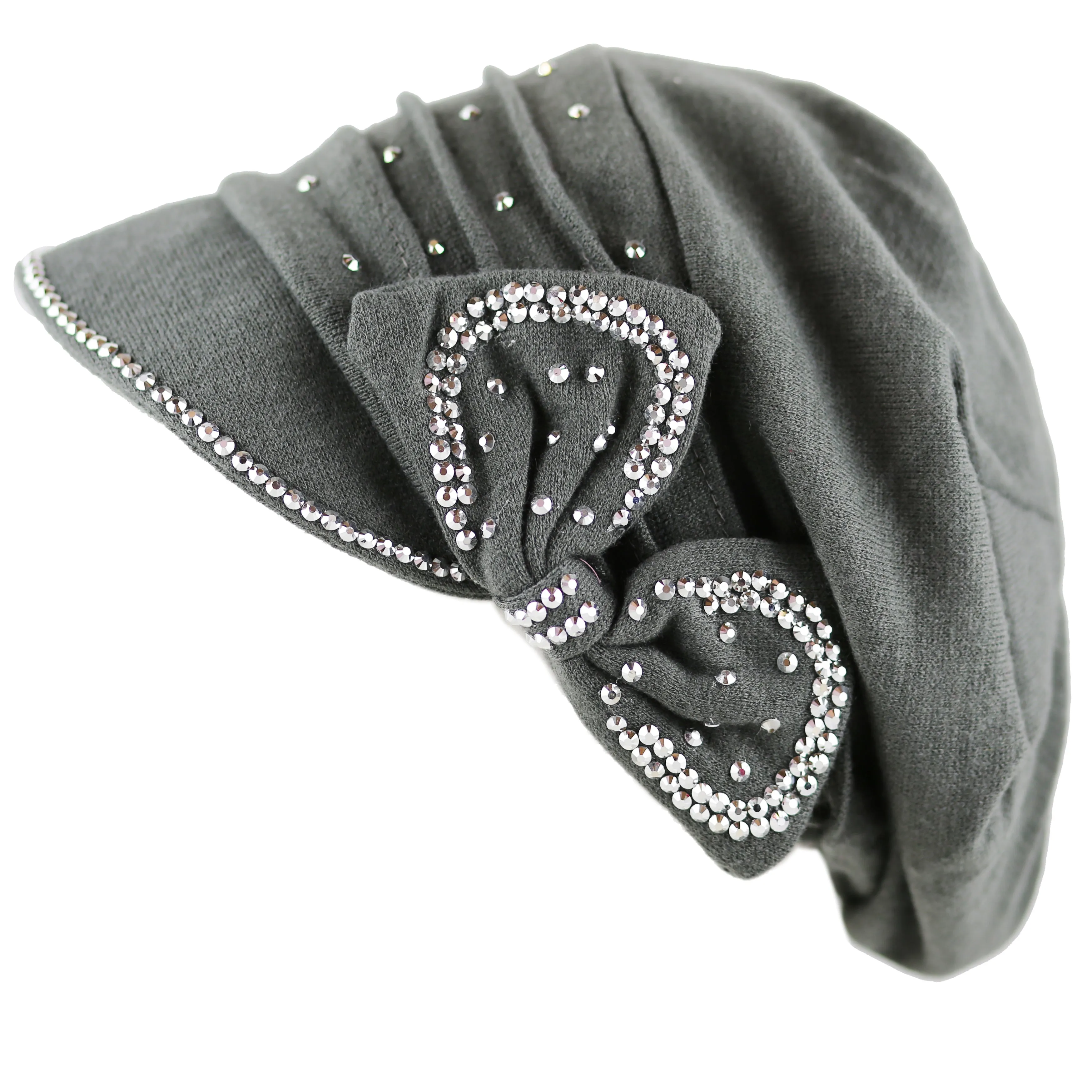 The Hat Depot - Handmade Rhinestone Slouch Visor Beanie