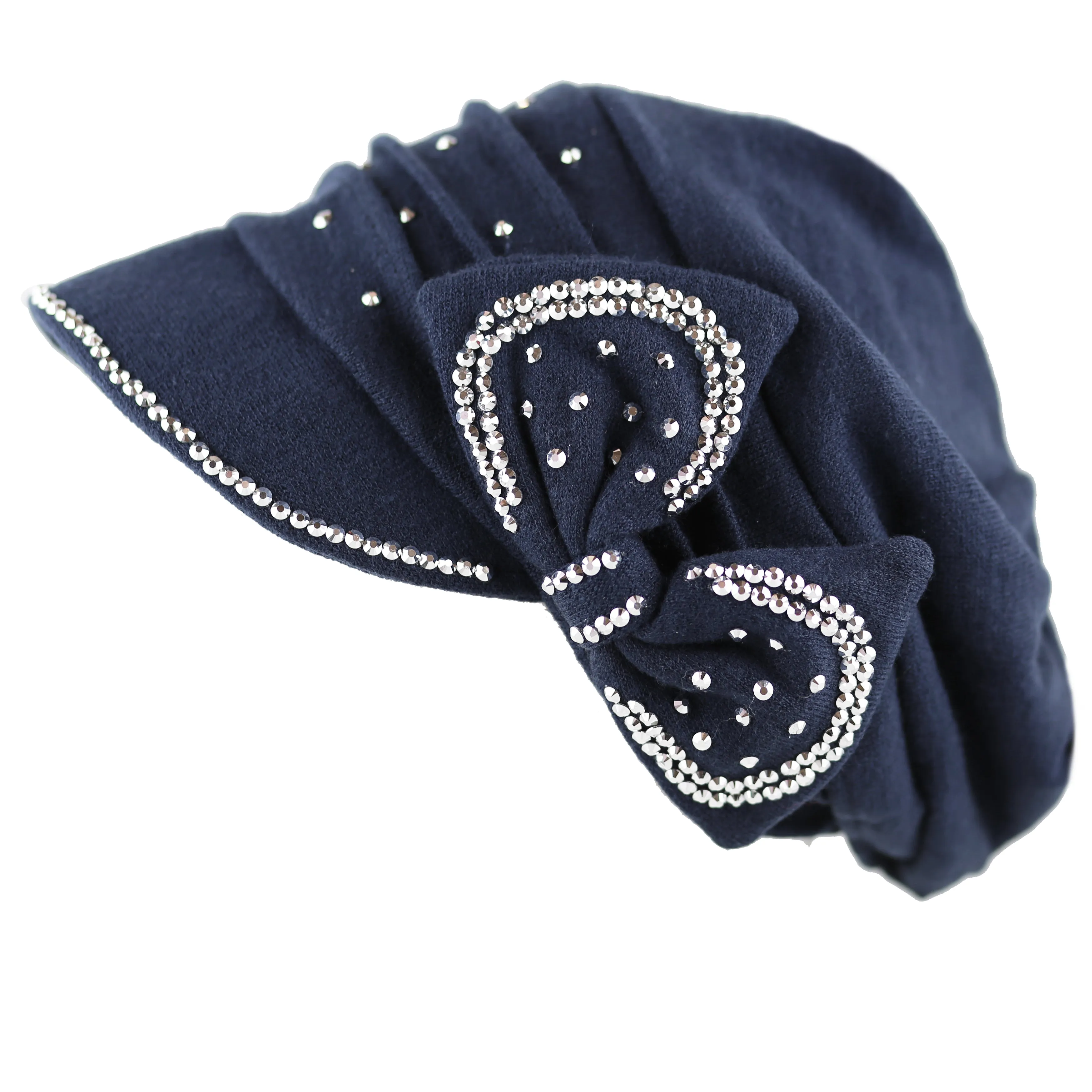 The Hat Depot - Handmade Rhinestone Slouch Visor Beanie