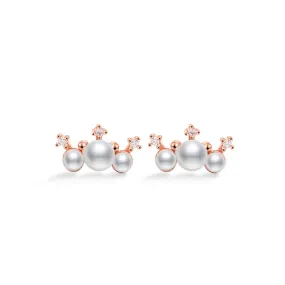 Three Pearl Small Crown Silver Stud Earrings for Women