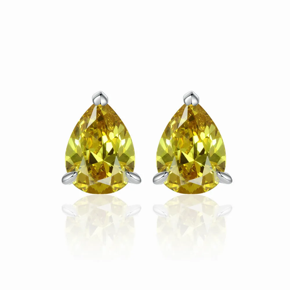 Three Prongs Pear Drop Zircon Silver Studs Earrings for Women