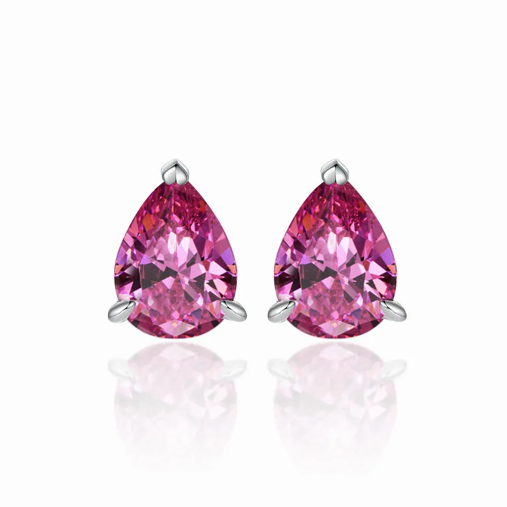 Three Prongs Pear Drop Zircon Silver Studs Earrings for Women