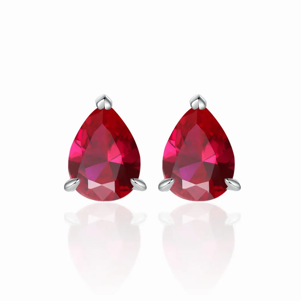 Three Prongs Pear Drop Zircon Silver Studs Earrings for Women