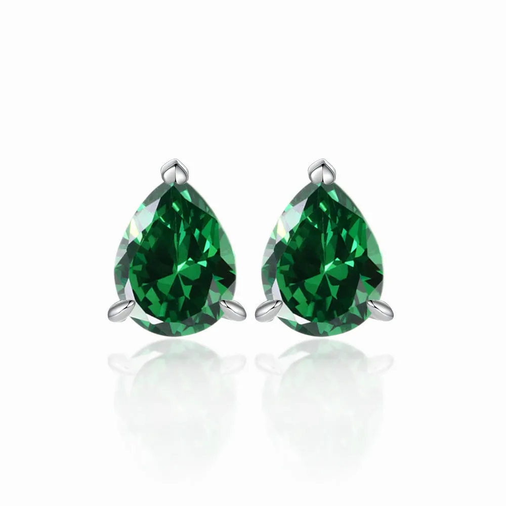 Three Prongs Pear Drop Zircon Silver Studs Earrings for Women