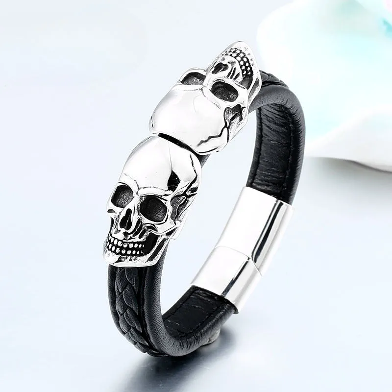 Titanium Steel Men's Personalized Skull Bracelet - Edgy Punk Jewelry for the Bold