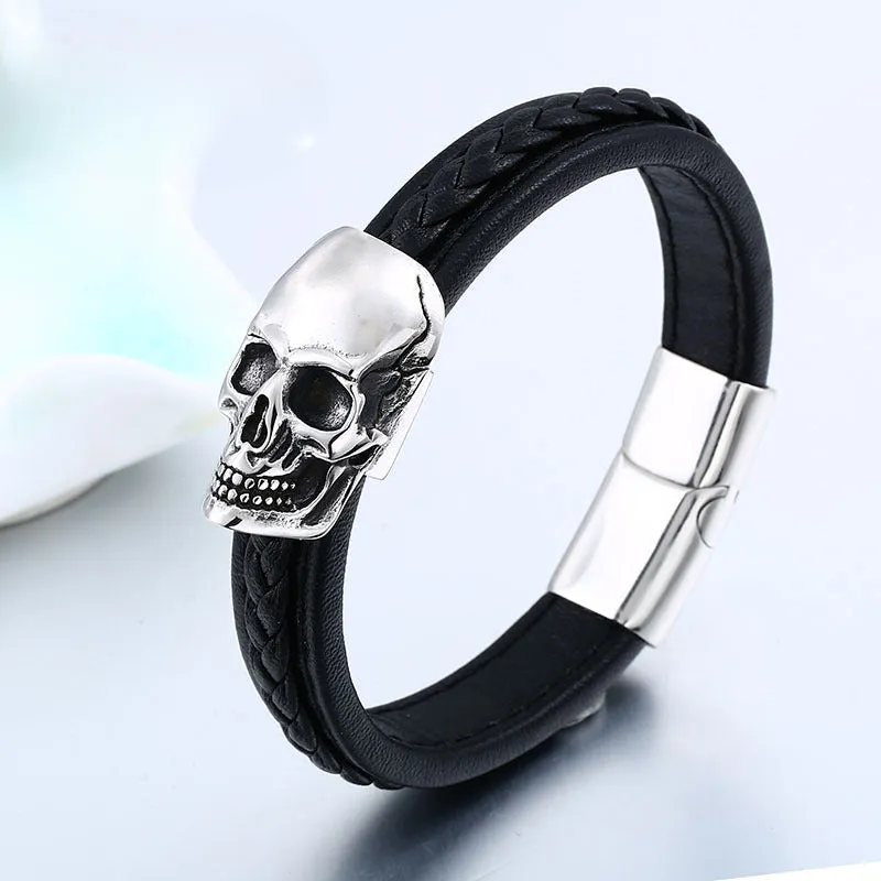 Titanium Steel Men's Personalized Skull Bracelet - Edgy Punk Jewelry for the Bold