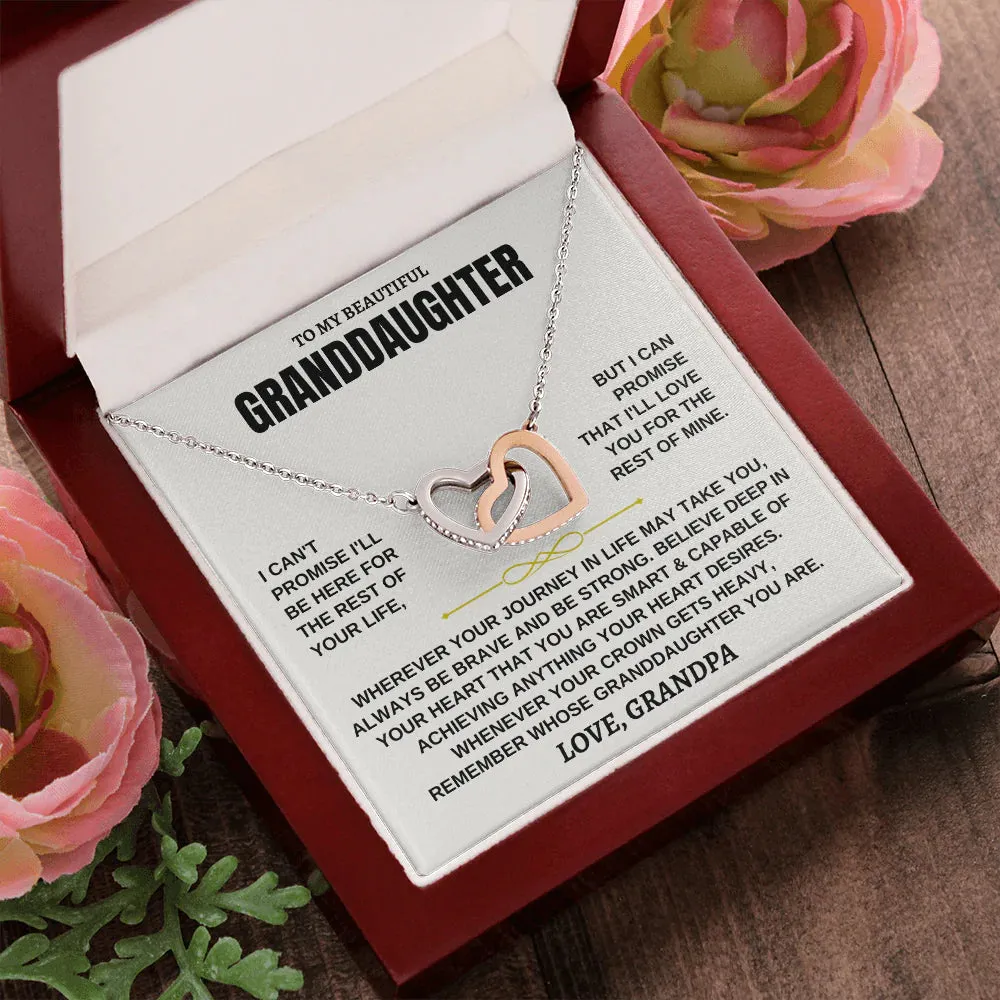 To My Granddaughter Necklace - Always Be Brave, Be Strong, Love Grandpa  InterLocking Hearts Necklace