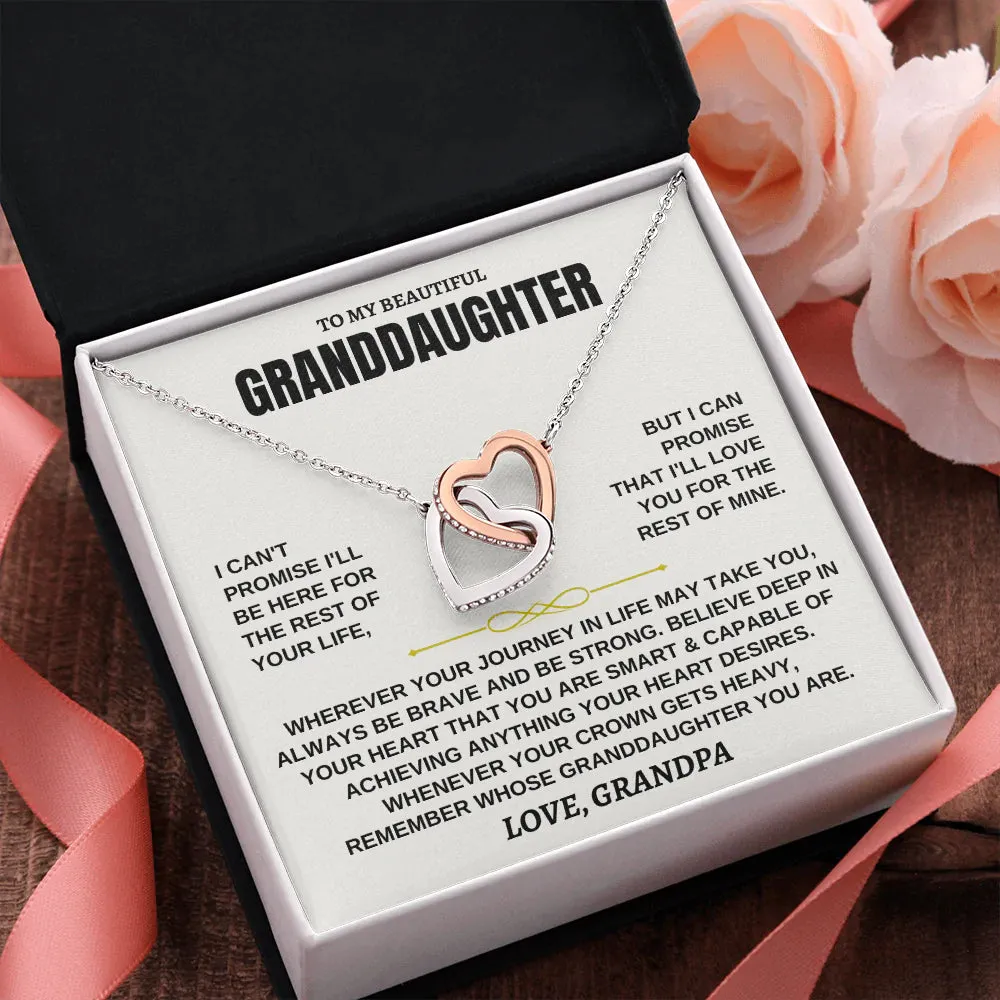 To My Granddaughter Necklace - Always Be Brave, Be Strong, Love Grandpa  InterLocking Hearts Necklace