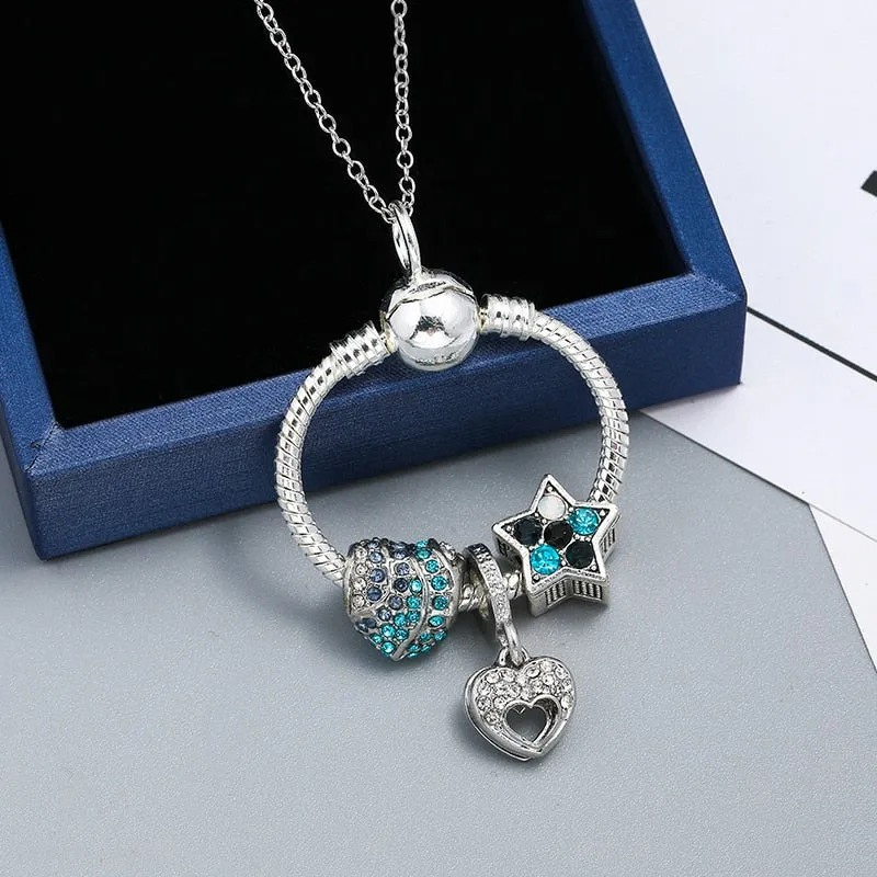 TOGORY New Fashion Moon & Star Pendant Necklaces for Women Couple Silver Color Choker Necklace Jewelry Lucky Symbol Gift