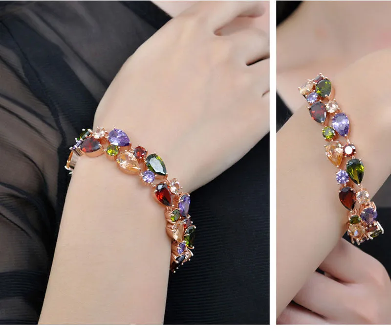 Trendy Charm CZ Diamond Bracelet Rose Gold Plated Mona Lisa Bangle Colorful Love Friendship Bracelet for Women Jewelry