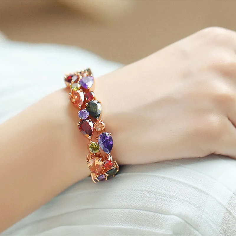 Trendy Charm CZ Diamond Bracelet Rose Gold Plated Mona Lisa Bangle Colorful Love Friendship Bracelet for Women Jewelry