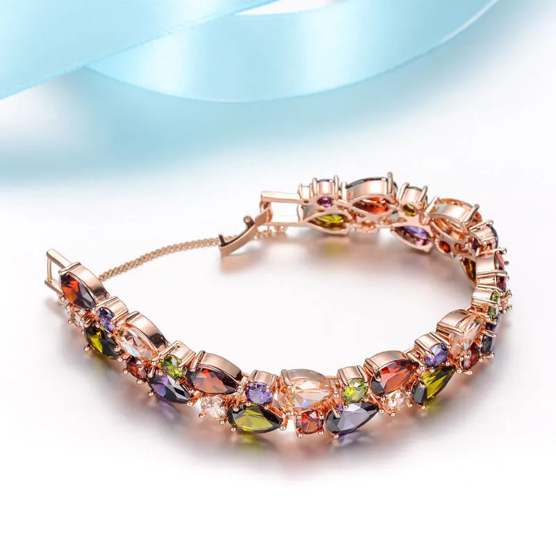 Trendy Charm CZ Diamond Bracelet Rose Gold Plated Mona Lisa Bangle Colorful Love Friendship Bracelet for Women Jewelry