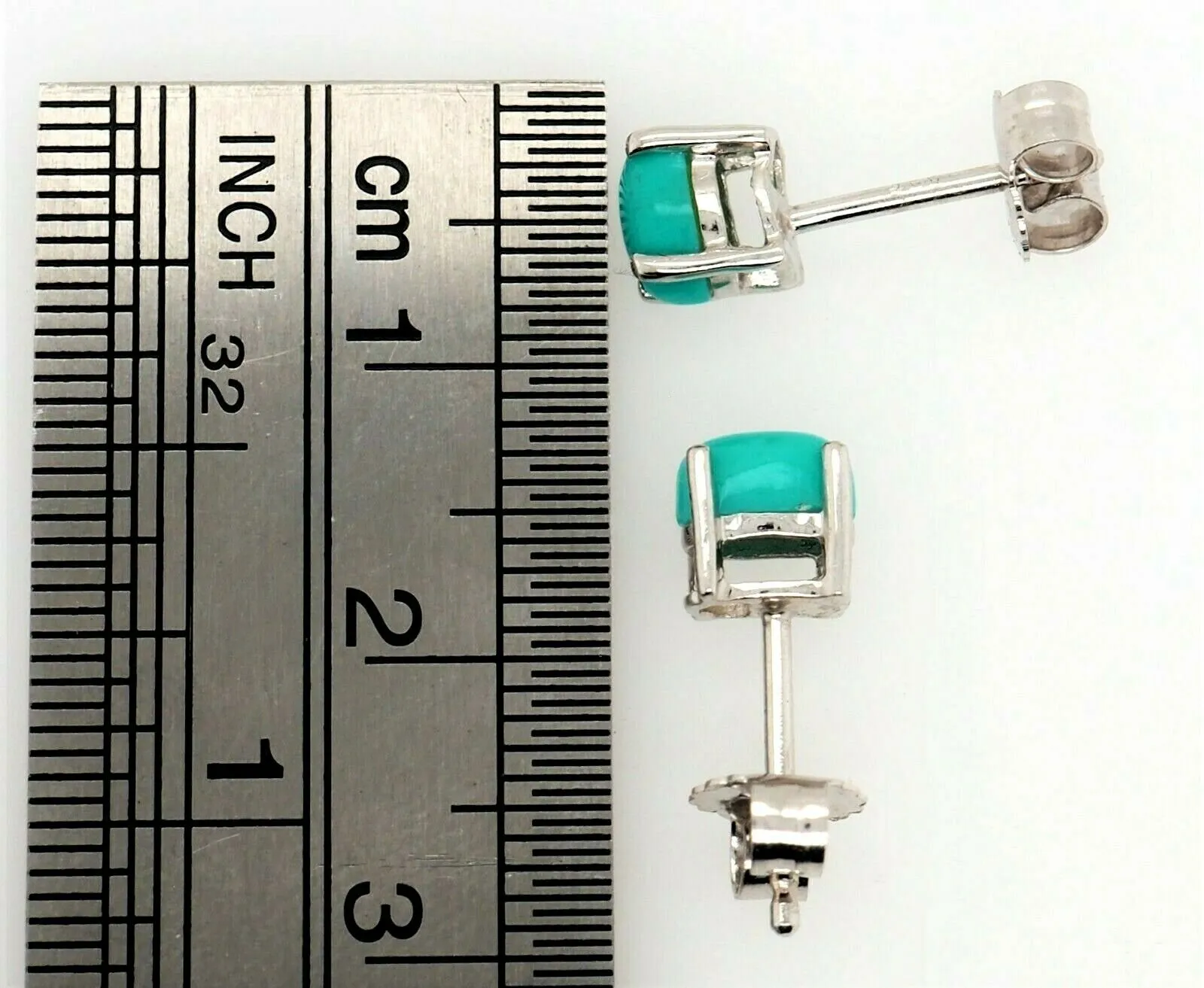 Turquoise & 925 Sterling Silver Stud Earrings Fine Jewellery Pierced Ears