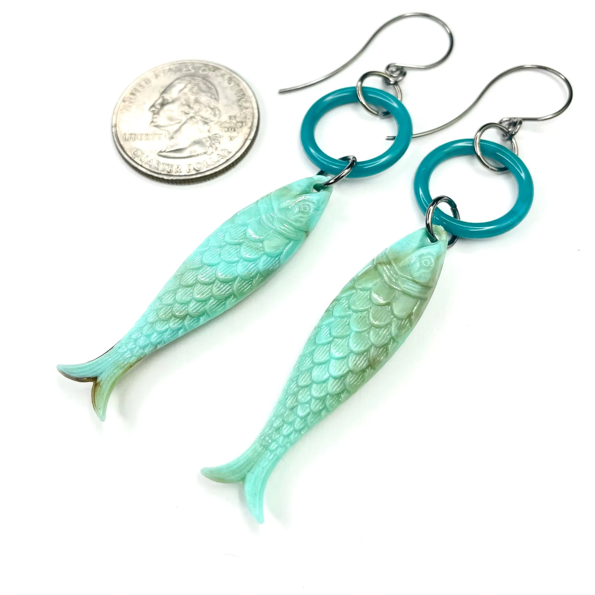 Turquoise & Teal Fish A Lure-Ing Earrings