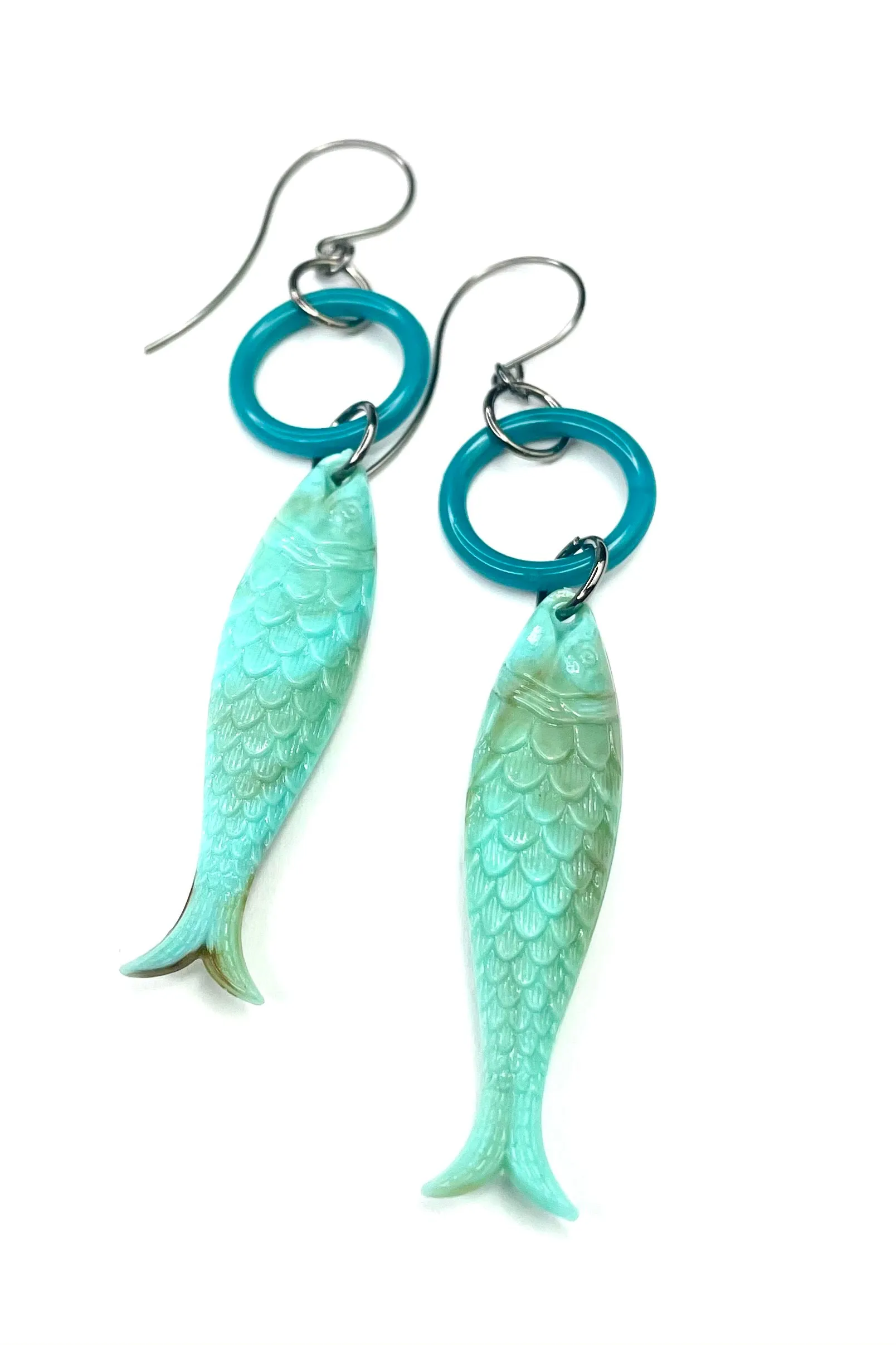 Turquoise & Teal Fish A Lure-Ing Earrings