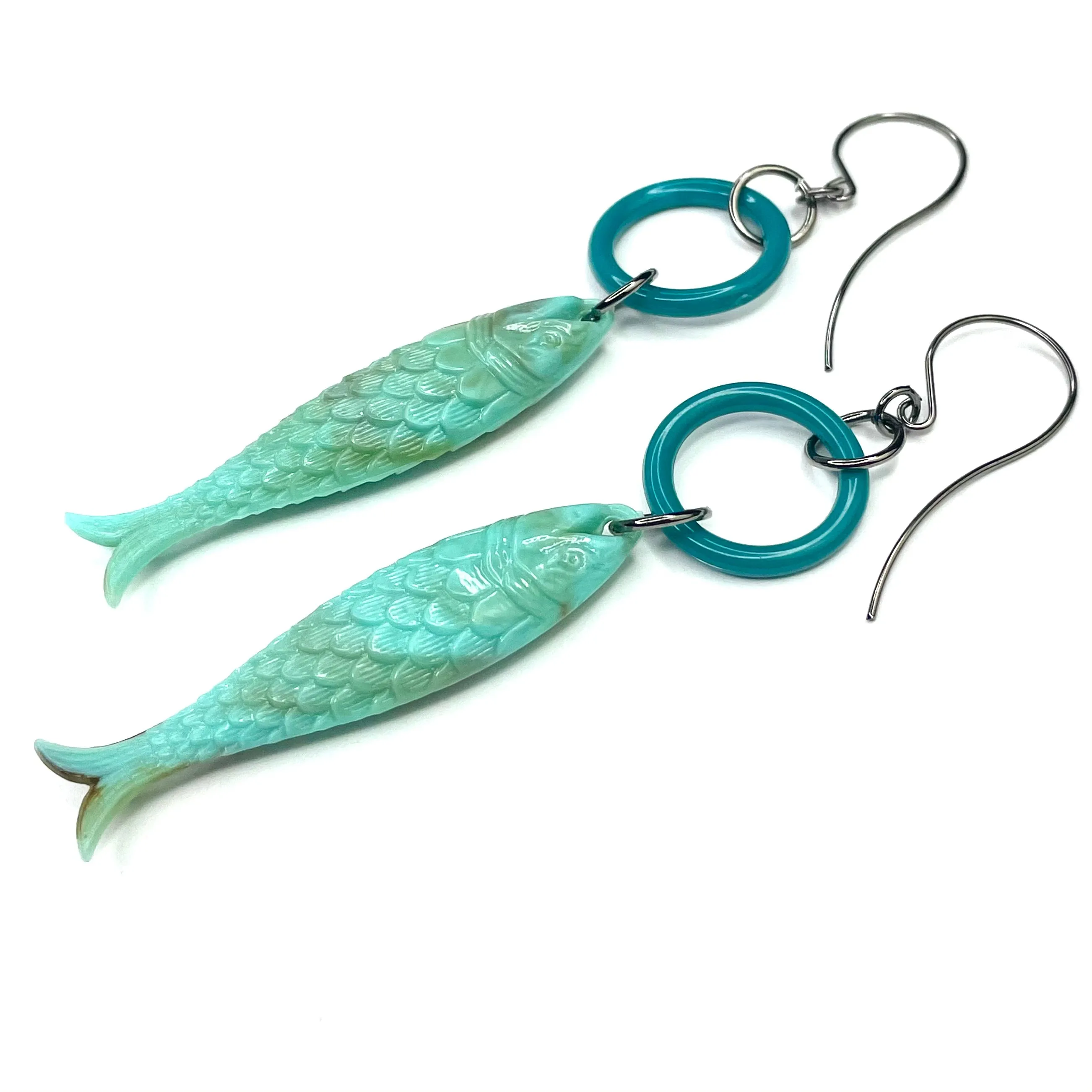 Turquoise & Teal Fish A Lure-Ing Earrings