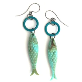 Turquoise & Teal Fish A Lure-Ing Earrings