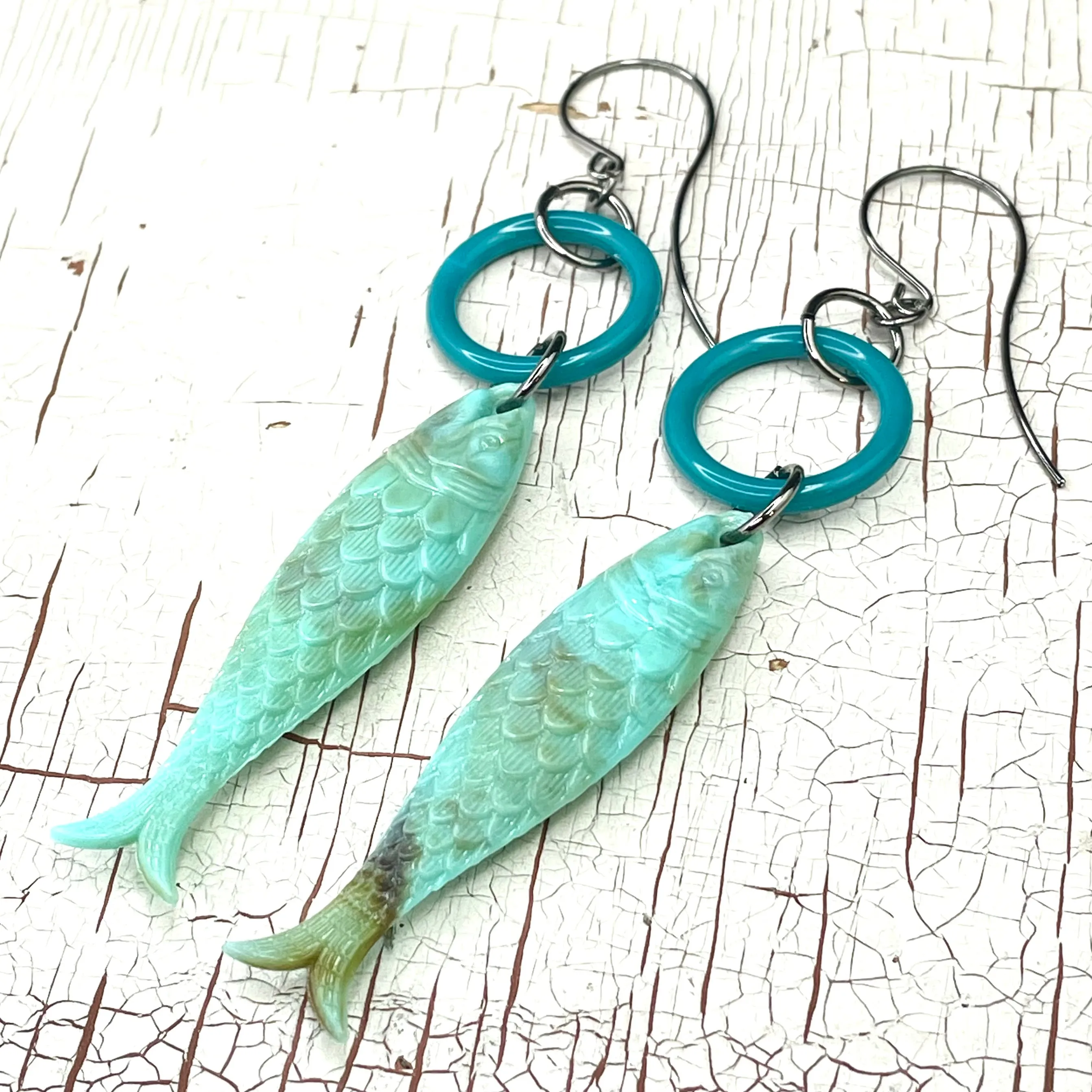 Turquoise & Teal Fish A Lure-Ing Earrings